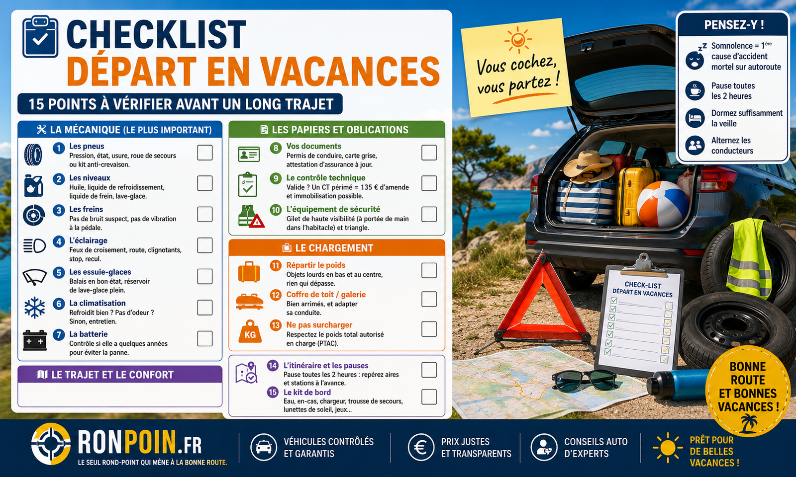Checklist départ en vacances : 15 points à vérifier avant un long trajet
